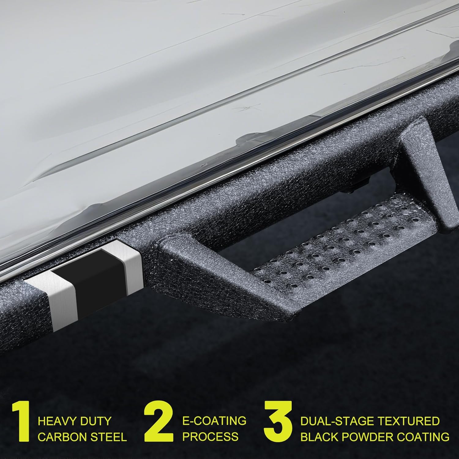 Stability And Durability - The 4runner side steps are made of heavy duty carbon steel that offers more than 500 LBS load capacity on each side. E-coating combined with ultra-durable powder coating double protection to ensure long-term use of rust and corrosion resistance.