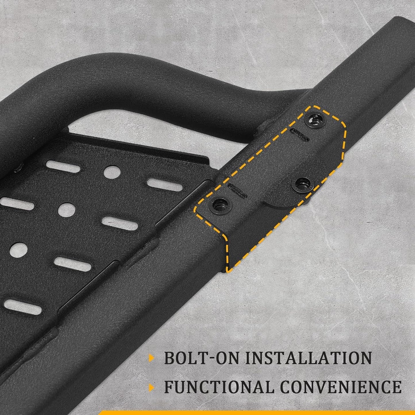 Easy to install. Comes with 4 brackets per side for extra sturdiness.No drilling or modification is required. And simple hardware with detailed instructions.