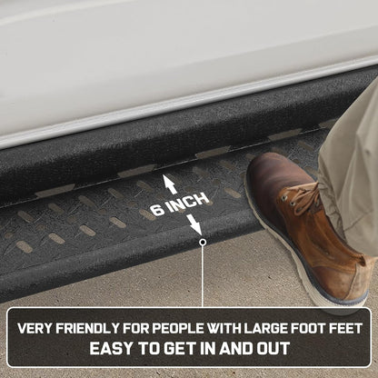 6-inch running boards are less difficult for children or people with limited range of motion to get into the truck, resulting in a convenient ride experience.