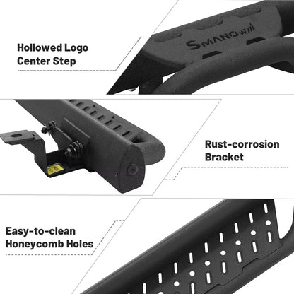 The step bars surface is rounded and smooth without sharp bumps to prevent scratching the skin. The square tube of side steps can protect rocker panel and impact protection.