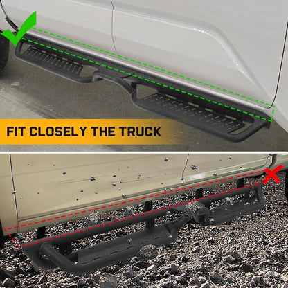 Fit closely the truck, Short horizontal distance between running boards and the truck body mounting points.