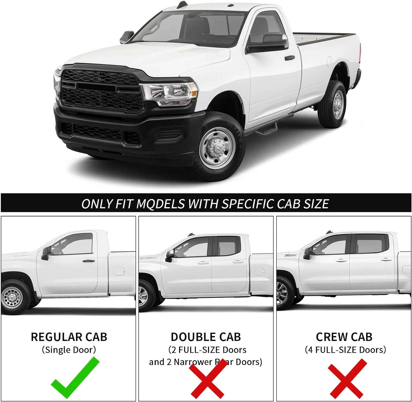 Running Boards Compatible with 2007- Compatible For 2007-2018 Chevy Silverado / Gmc Sierra 1500 (Incl.2019 1500 LD) & 2007-2019 2500 / 3500 Regular/Standard/Single Cab(2-Door Standard Cab Models).Not For 2007 Chevy Silverado / Gmc Sierra Classic & Diesel Engine.
