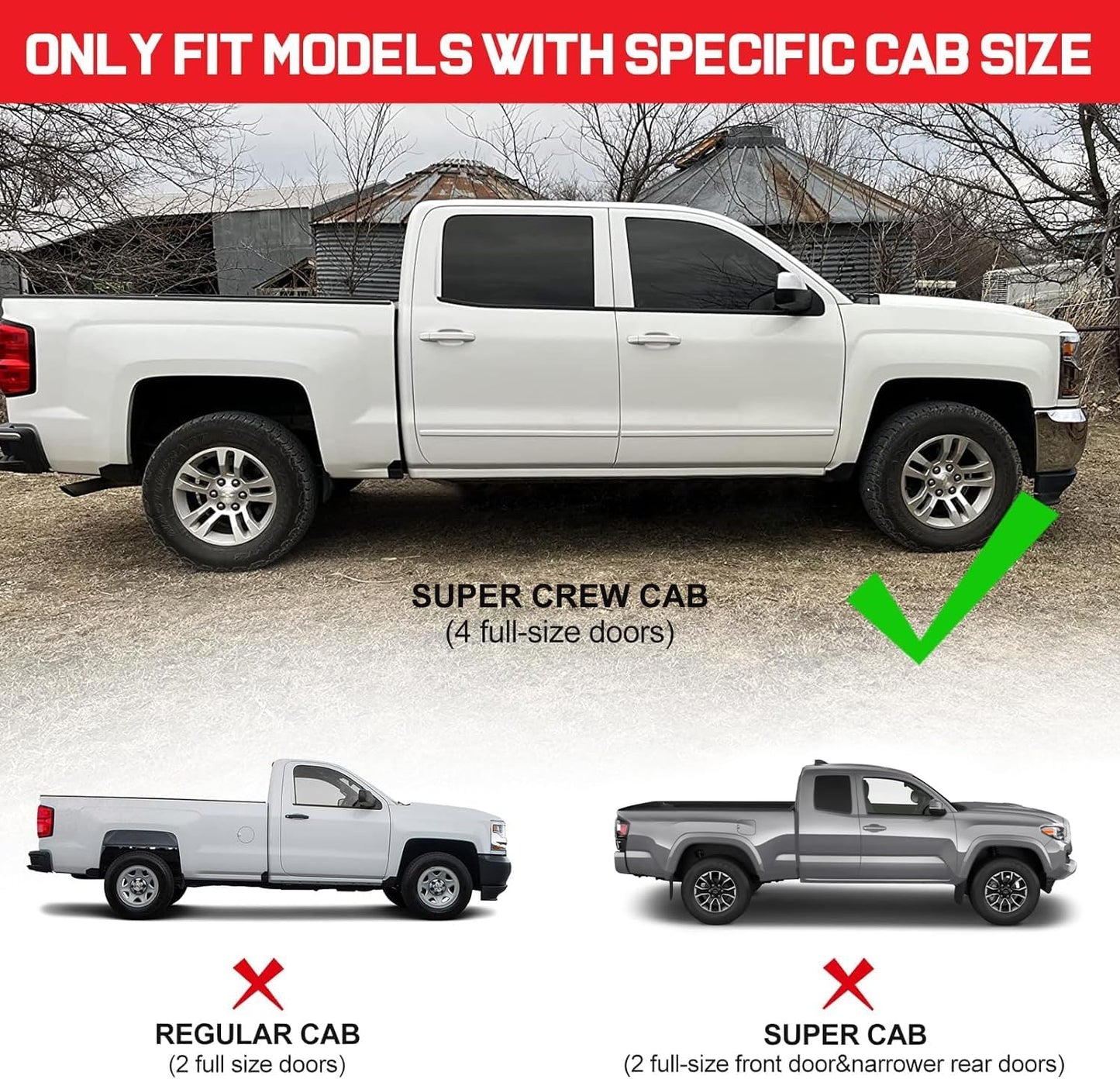 Compatible With 1999-2016 Ford F250 F350 Superduty Crew Cab with 4 Full-size Doors, Not fit Super Cab or Regular Cab.