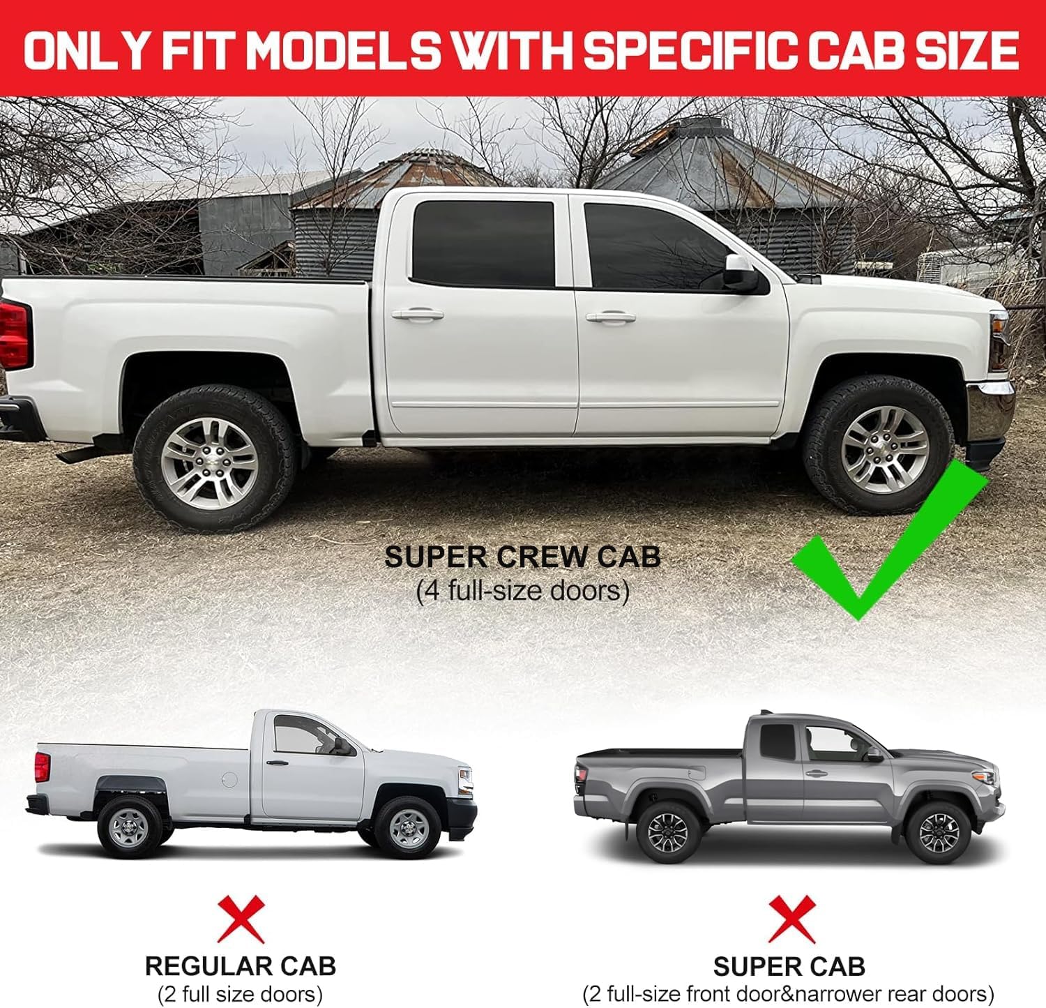 Compatible With 1999-2016 Ford F250 F350 Superduty Crew Cab with 4 Full-size Doors, Not fit Super Cab or Regular Cab.