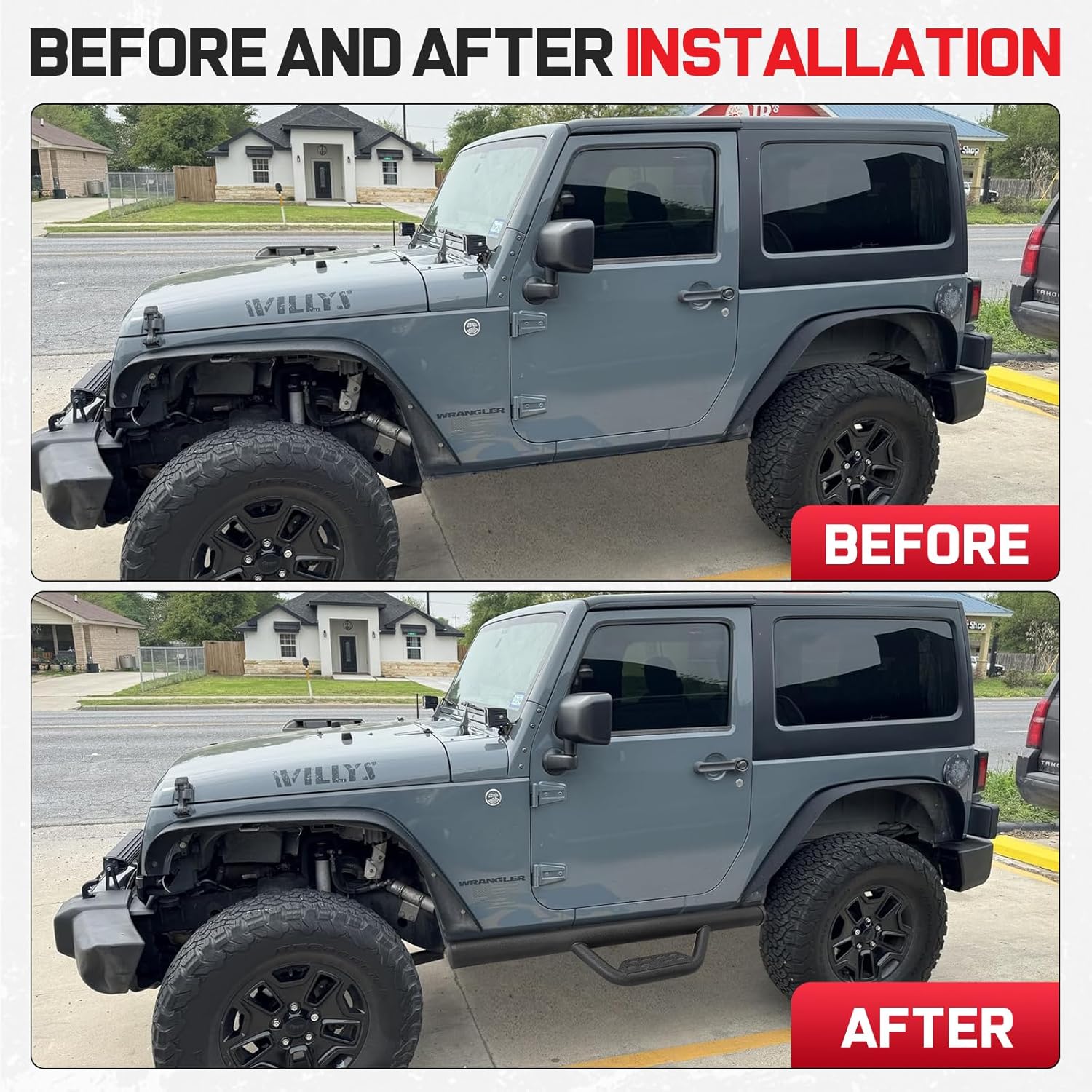 4.5 inches drop down steps bars and 3 inches wide steps make it easier for the elderly and children to get on and off the truck.