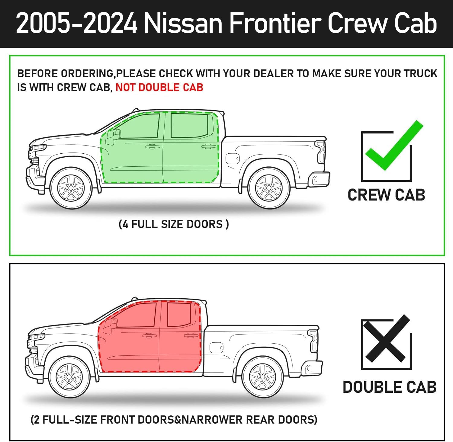 Truck Running Boards Compatible With 2005-2025 Nissan Frontier Crew Cab(4 Full Size Doors). Does Not Compatible With Double Cab(3/4 Size Rear Door).