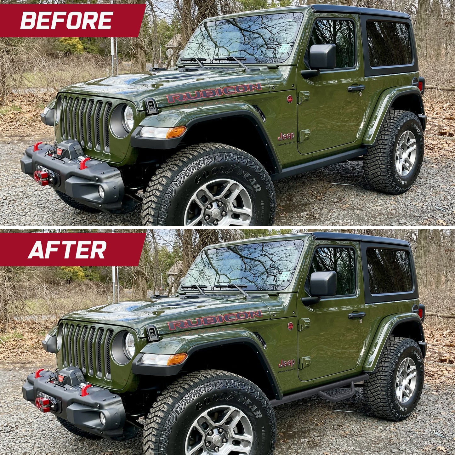 Drop down style, the steps sitting 4.5" lower than the rocker, give an easier step up for kids and old people. wheel to wheel drop down style side steps