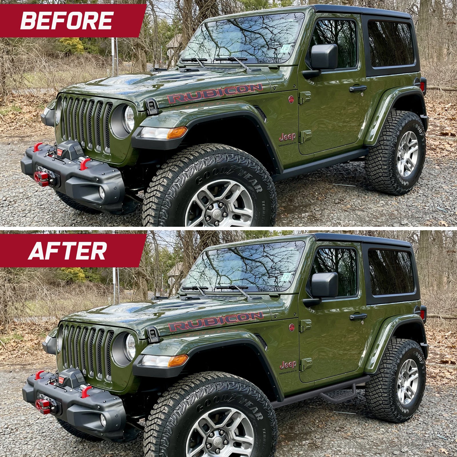 Drop down style, the steps sitting 4.5" lower than the rocker, give an easier step up for kids and old people. wheel to wheel drop down style side steps