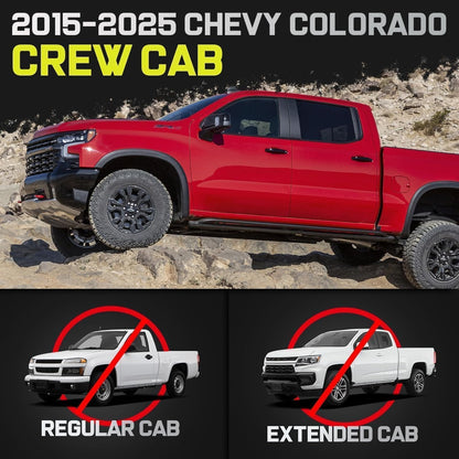 Truck running boards compatible with Chevy Colorado/ Gmc Canyon 2015-2026 Crew Cab with 4 full-size doors. It does not for Extended Cab with 2 Half-size rear doors.