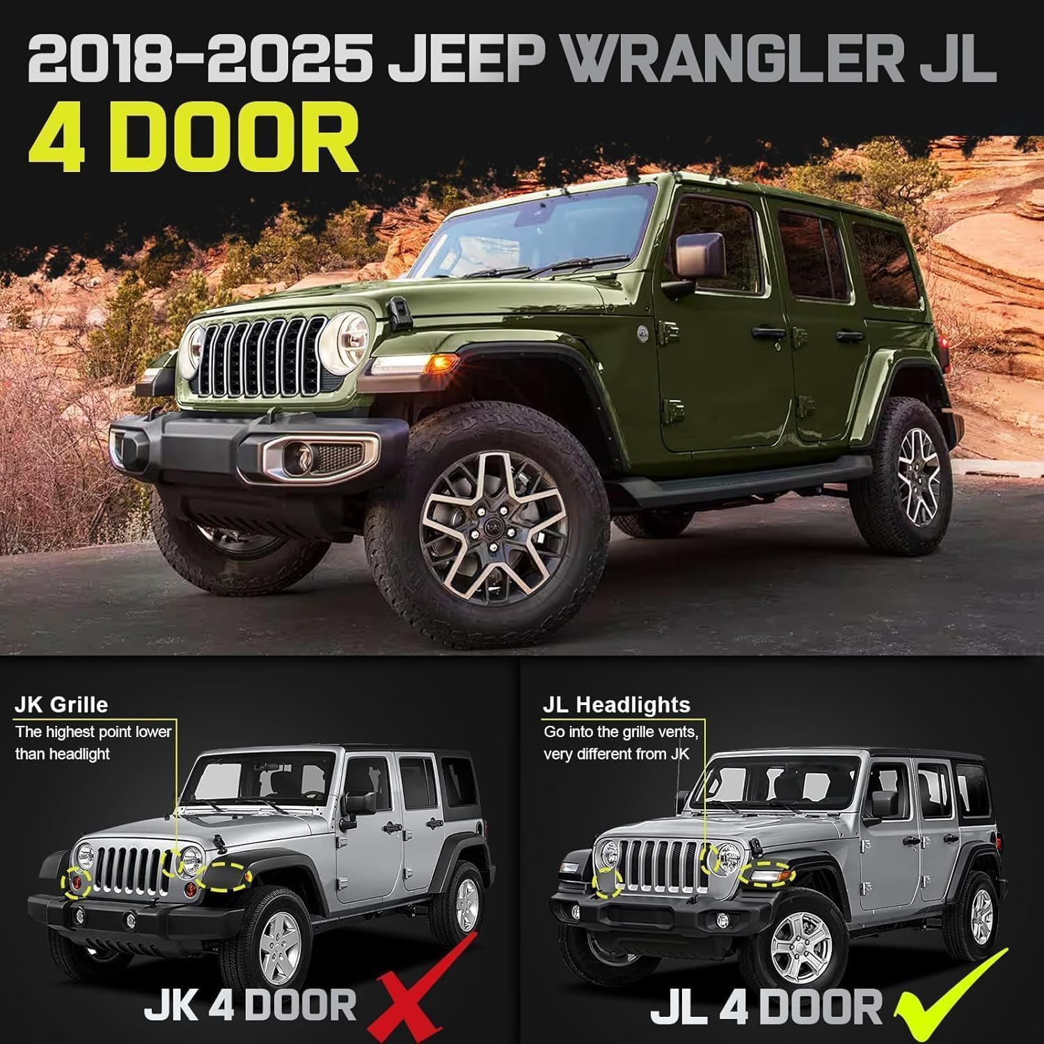  Truck running boards compatible with Jeep Wrangler JL 2018-2026 4 Doors. It does not for Wrangler JK. Note: This side step doesn't fit with factory rock rails. To make sure you install the side step properly, you need to remove the factory rock rails first.
