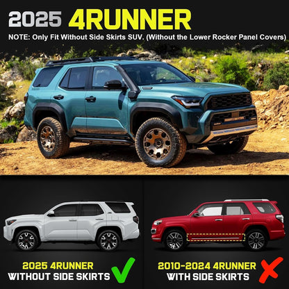 Truck Running boards compatible with 2025 2026 Toyota 4Runner(without side skirts). Does not compatible with 2010-2024 Toyota 4Runner.