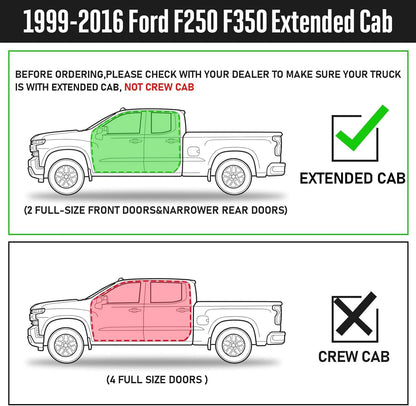 FITMENT: Truck Running Boards Compatible With 1999-2016 Ford F250 F350 Super Cab(3/4 Size Rear Door).