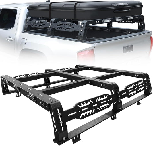 SMANOW Overland Bed Rack for Full Size Truck 10.5" Bed Rack with 3 LED Lights Compatible with Ford/Dodge Ram/Toyota Tundra/Nissan Titan/Silverado(6.5FT) Without Tonneau Cover. Multifunction Bed Racks.
