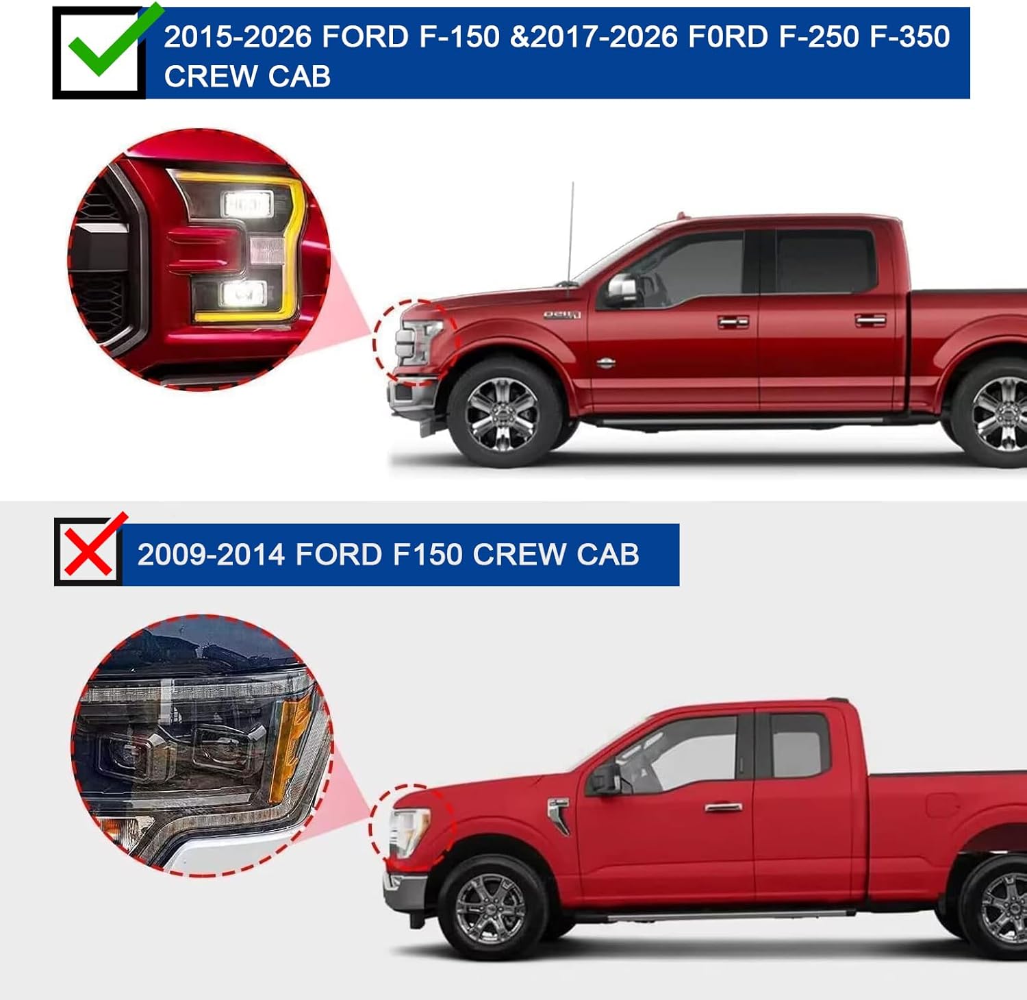 Truck Running Boards Compatible with 2015-2026 Ford F150, 2017-2026 Ford F250 F350 Super Duty Crew Cab. It Does Not fit Super Cab with 2 Narrow Rear Doors.