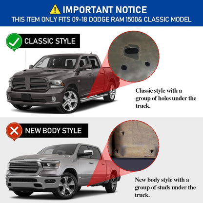 Only compatible with Quad Cab. Not compatible with Crew Cab (4 full-size doors) or 2019+ Ram 1500 new body style.