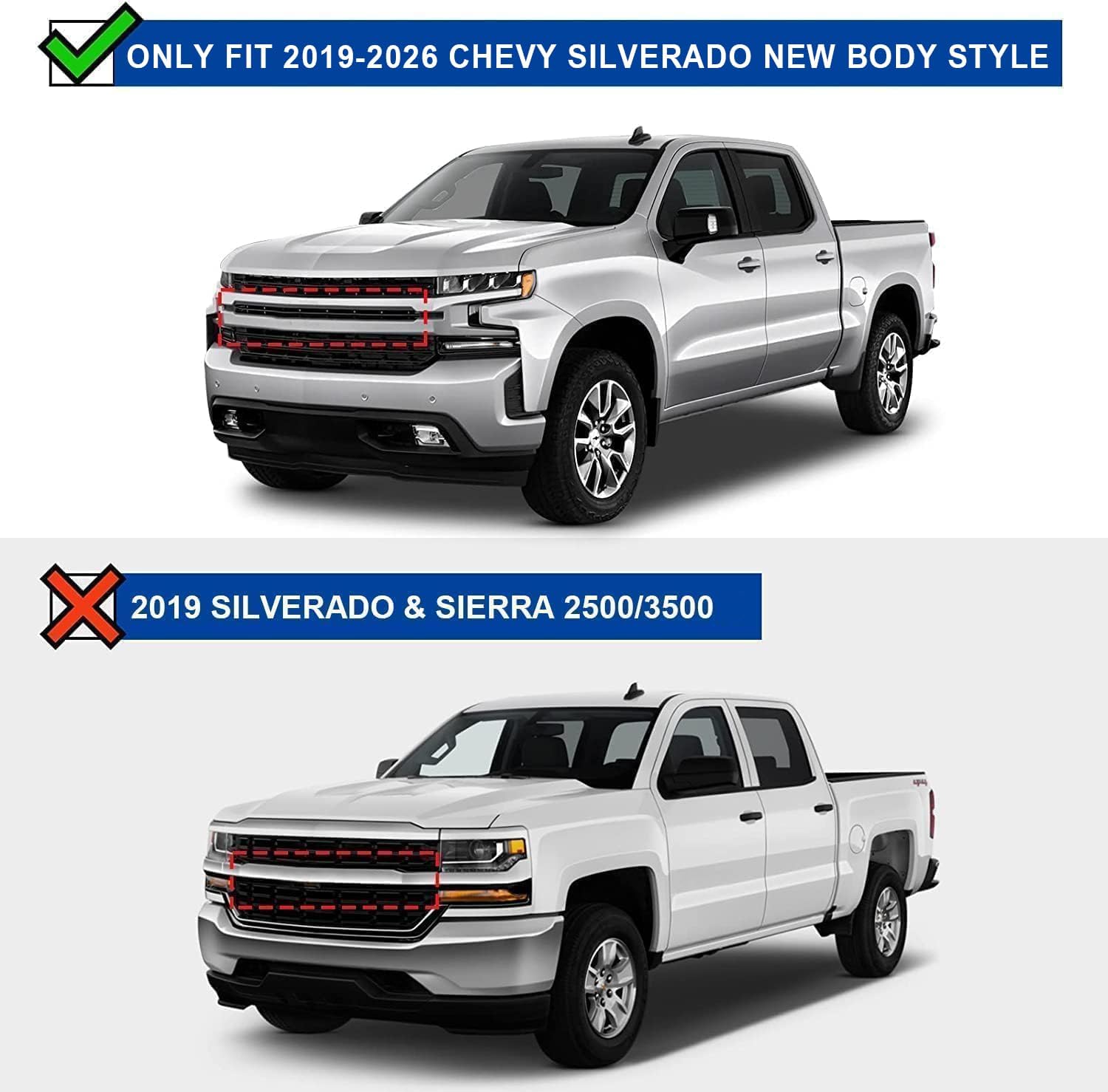 Truck running boards compatible with 2019-2026 Chevy Silverado/GMC Sierra 1500 Crew Cab, 2020-2026 Silverado/Sierra 2500HD 3500HD Crew Cab(Only fit 4 full-size doors).