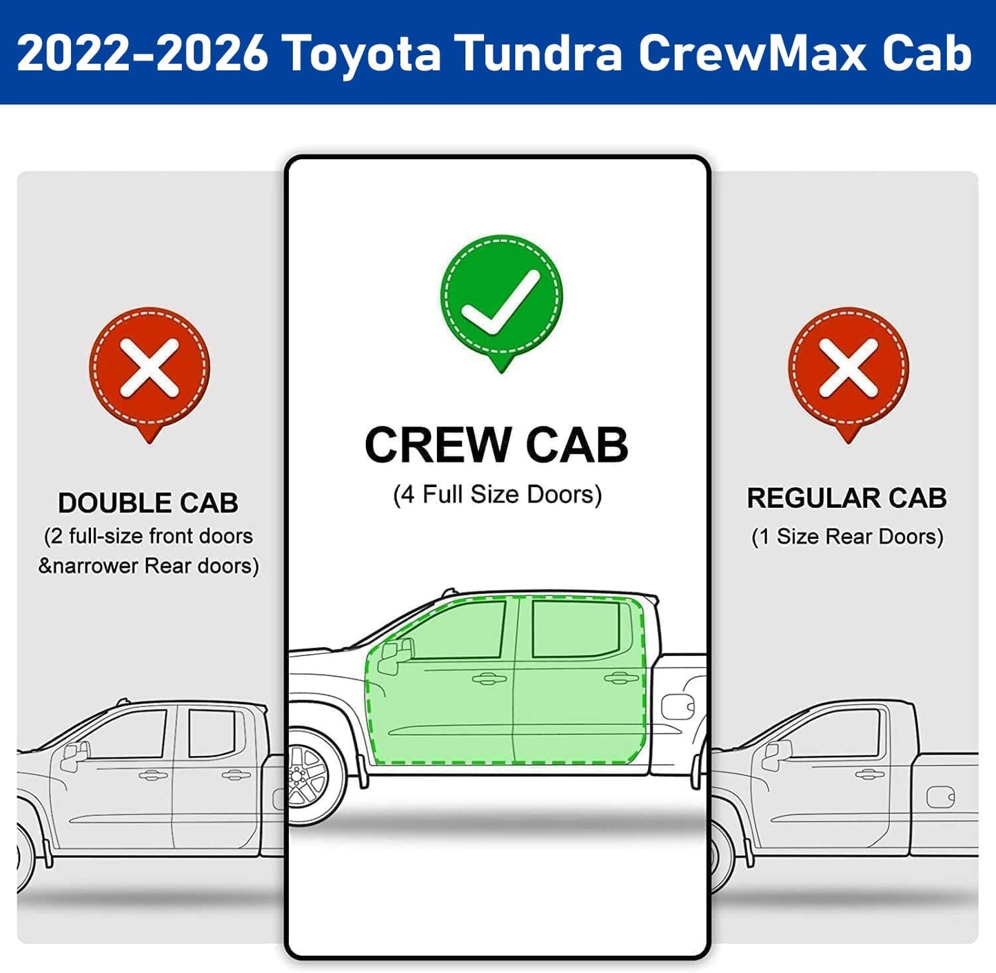  Truck running boards compatible with 2022 2023 2024 2025 2026 Toyota Tundra CrewMax Cab(4 full-size doors). Not for Tacoma, please check the model carefully!