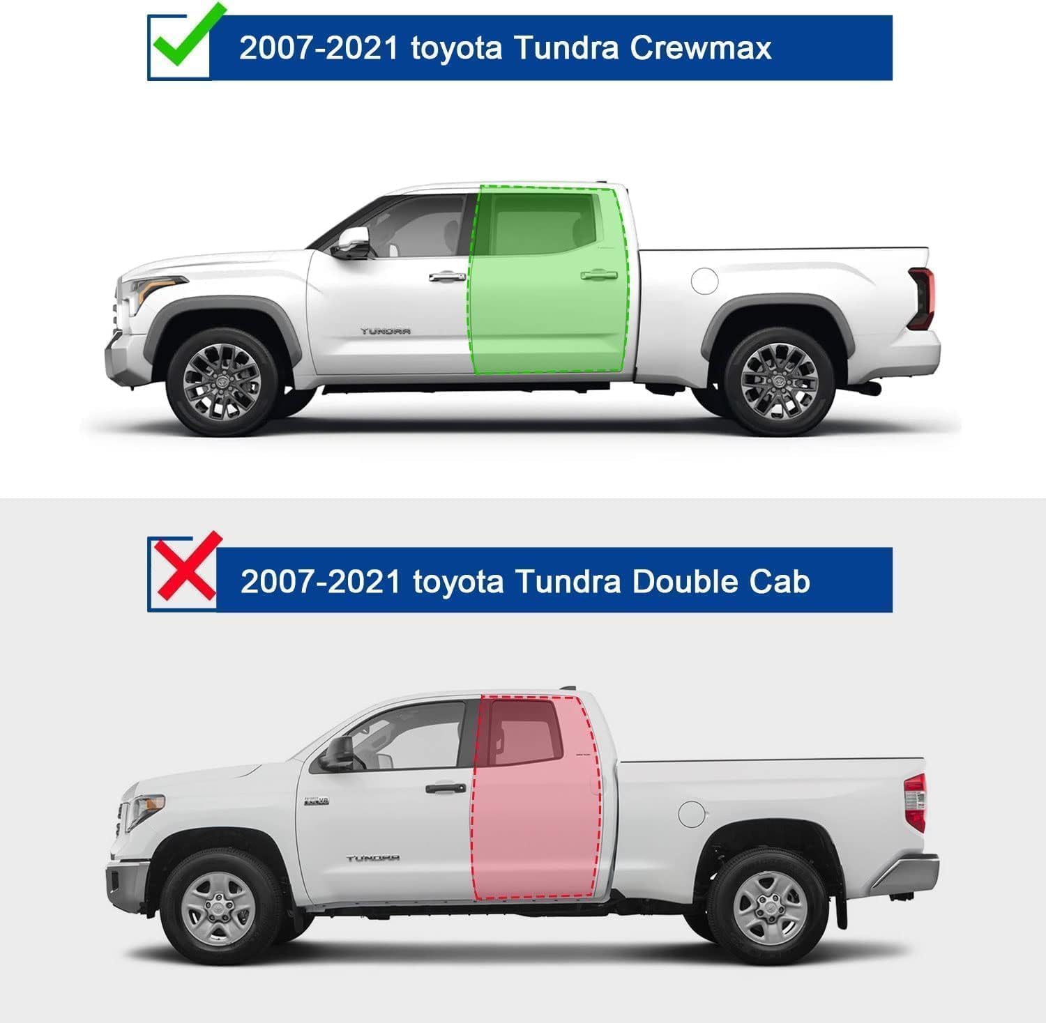 Truck Running Boards Compatible with 2007-2021 Toyota Tundra Crewmax Cab wth 4 Full Size Doors. (Please confirm the cab picture in the listing before ordering.)