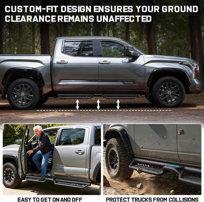 Featuring a unique two-stair structure to ensure safe entry and exit for all ages. The elevated center step facilitates loading/unloading items from the roof and roof cleaning while maintaining ample ground clearance.