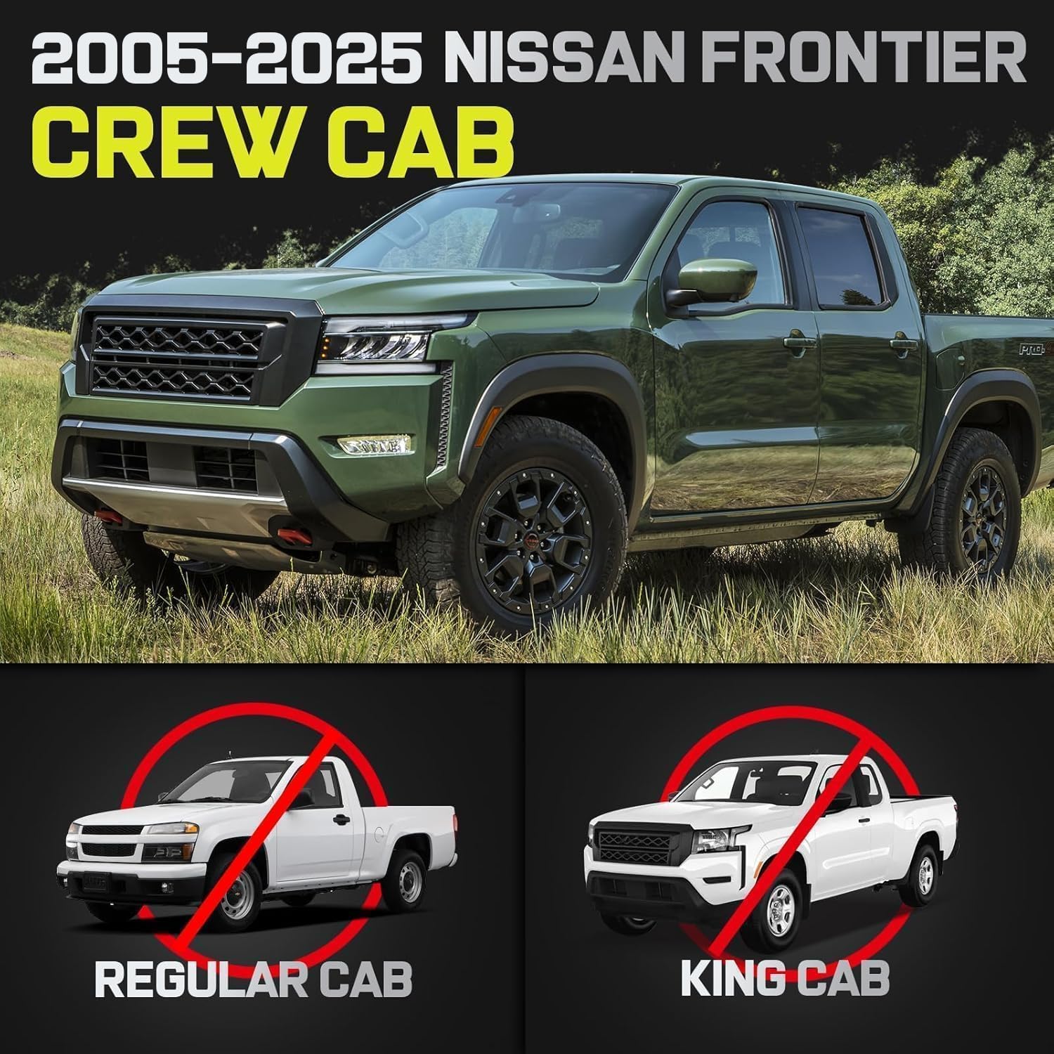 Truck Running Boards Compatible with 2005-2026 Nissan Frontier Crew Cab with 4 Full-size Doors. It Does Not fit King Cab with 2 Narrow Rear Doors.