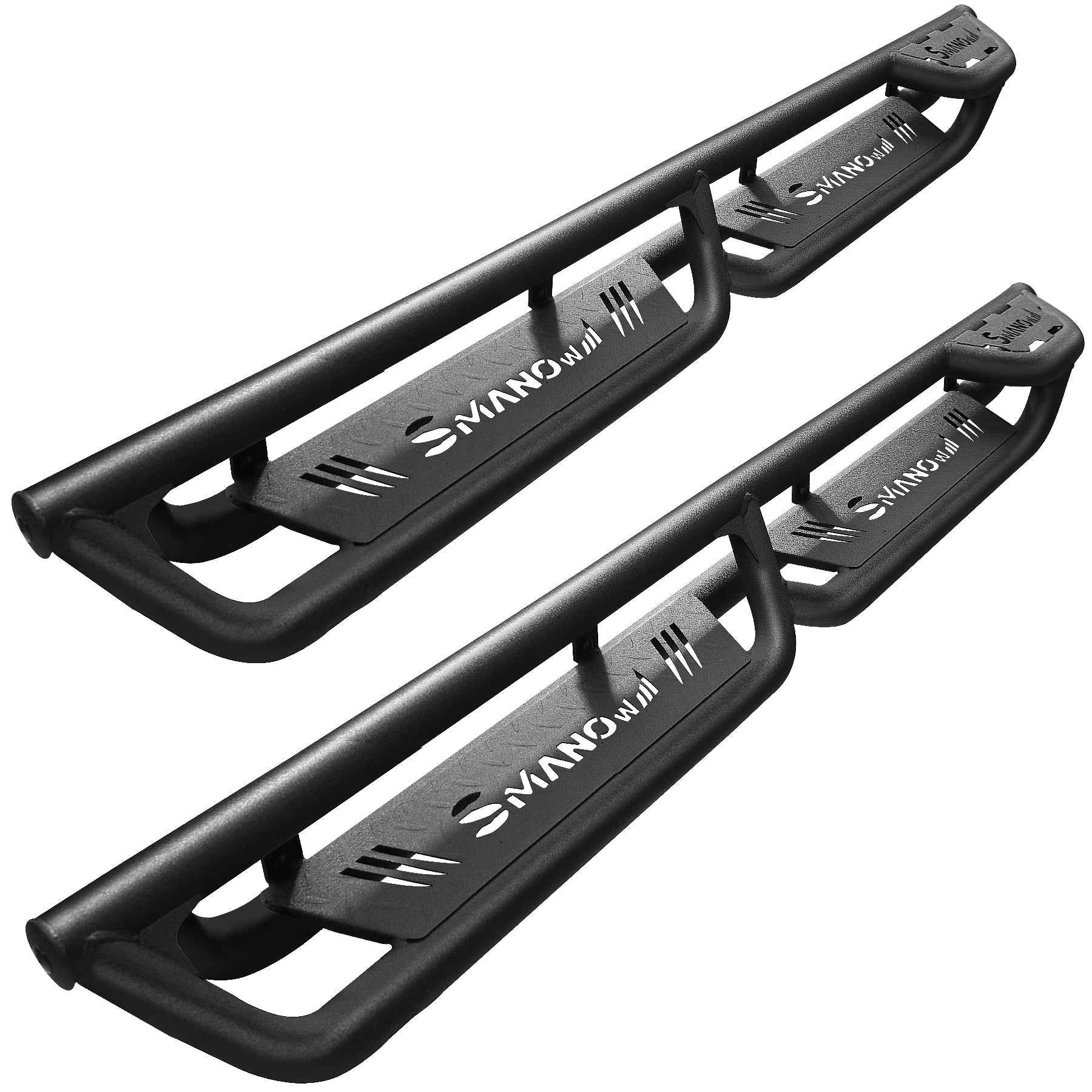 SMANOW Running Boards Compatible with 2024 Toyota Tacoma Double Cab(4 Full-Size Doors), A Two-Stair Layout Steps Design, Bed Access Steps, Small Rear Step.